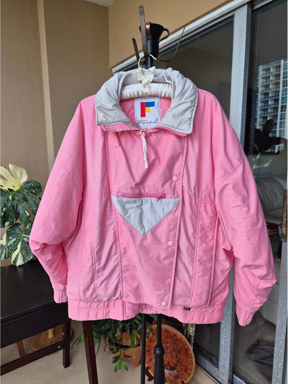 Vintage Forte Pink Ski Jacket Size 10 Retro 80s 90s Colorblock Windbreaker
